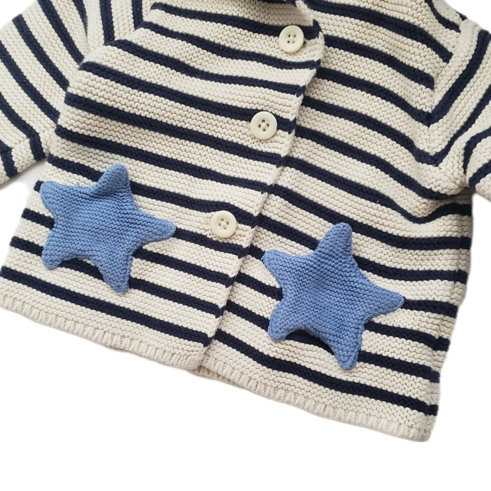 Baby Gap 3-6m Striped Hooded Bear Ears Garter Cardigan Sweater with Star Pockets